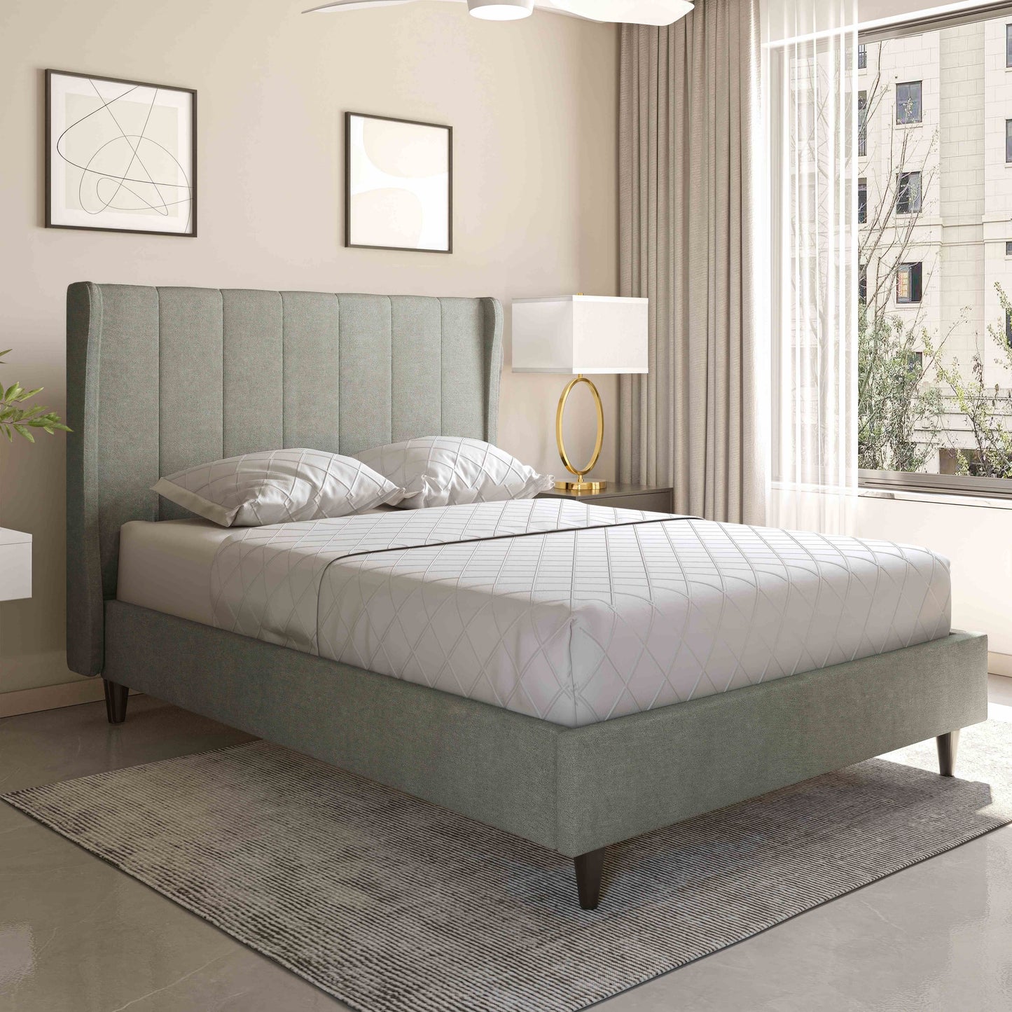 Amelia 4'6" Double Bed - Dark Grey Fabric