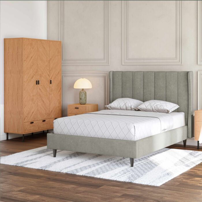 Amelia 4'6" Double Bed - Dark Grey Fabric