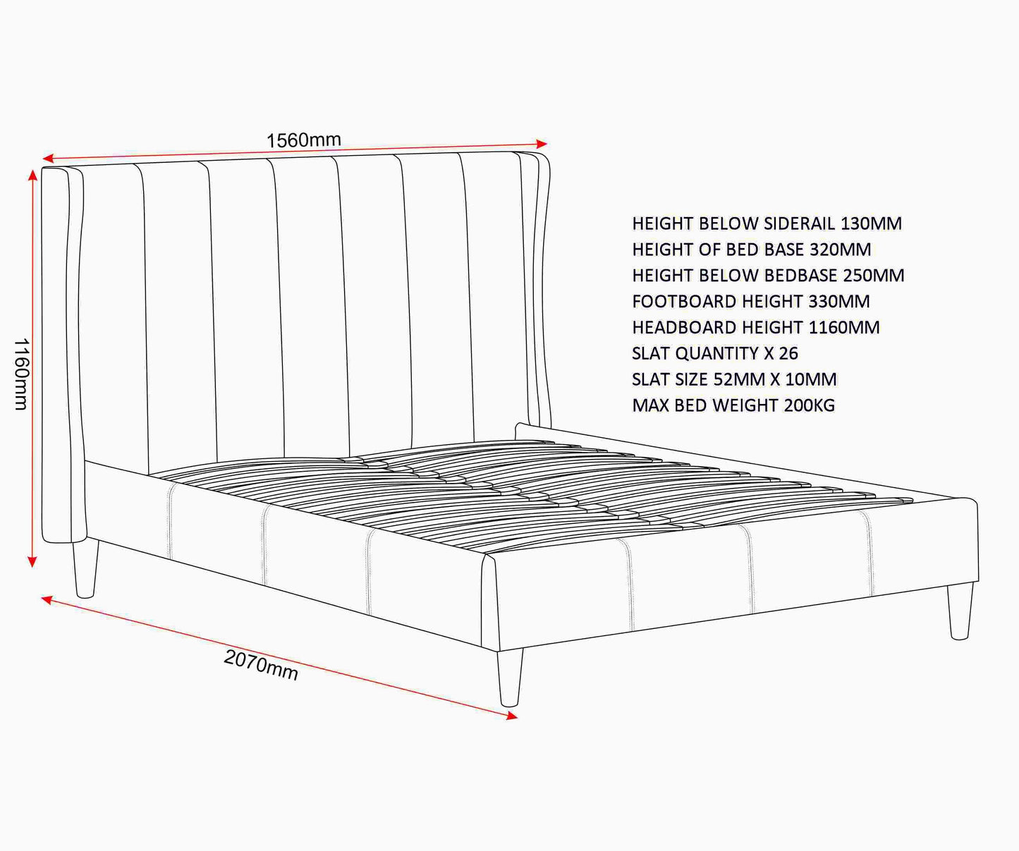Amelia 4'6" Double Bed - Dark Grey Fabric