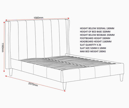 Amelia 4'6" Double Bed - Dark Grey Fabric