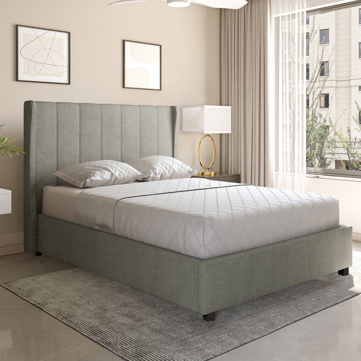 Amelia 4'6" Double Plus Bed - Dark Grey Fabric