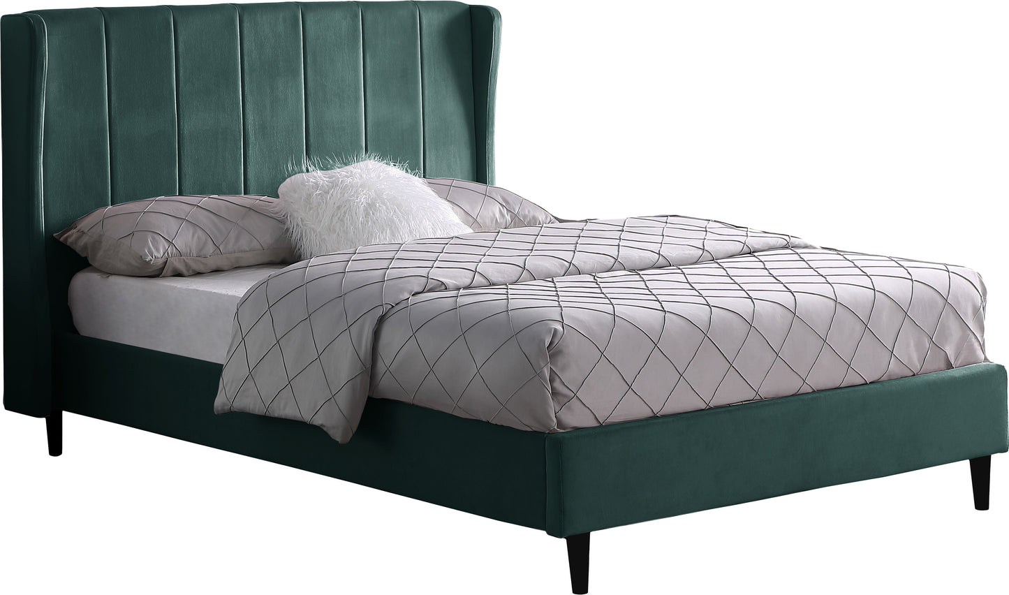 Amelia 4'6" Double Bed - Green Velvet Fabric