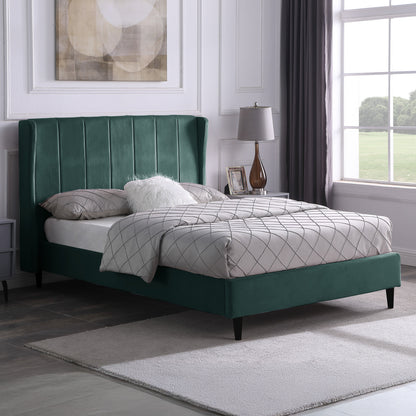 Amelia 4'6" Double Bed - Green Velvet Fabric