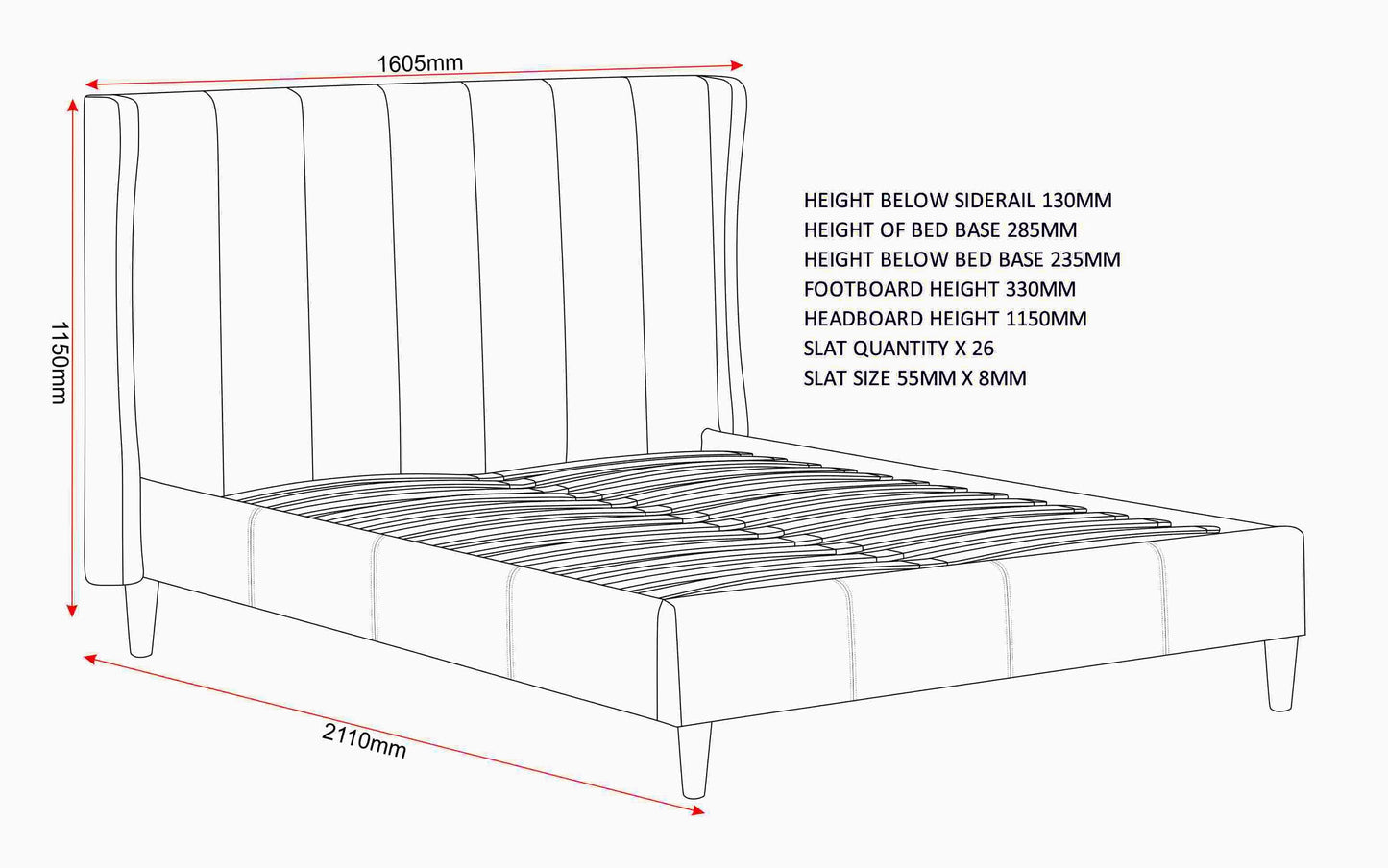 Amelia 4'6" Double Bed - Green Velvet Fabric