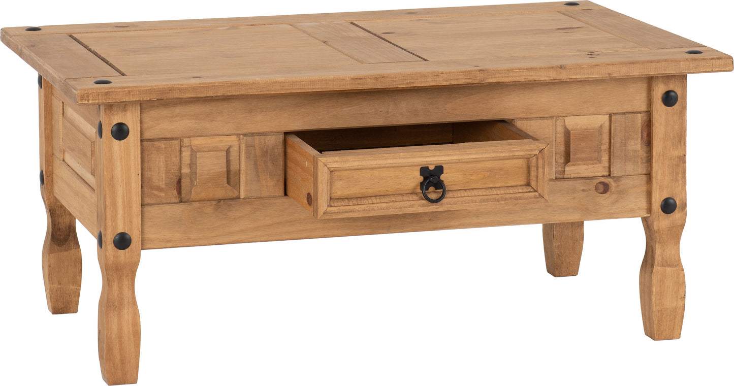 Corona 1 Drawer Coffee Table - Distressed Waxed Pine