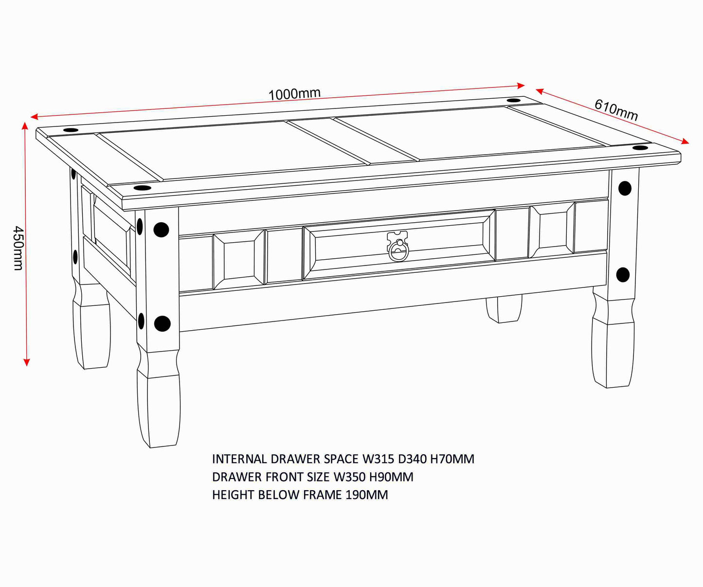 Corona 1 Drawer Coffee Table - Distressed Waxed Pine