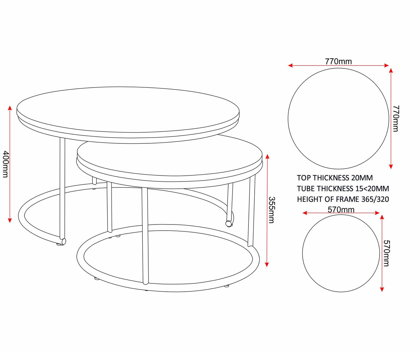 Athens Round Coffee Table Set - Concrete Effect