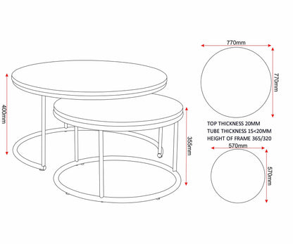 Athens Round Coffee Table Set - Concrete Effect
