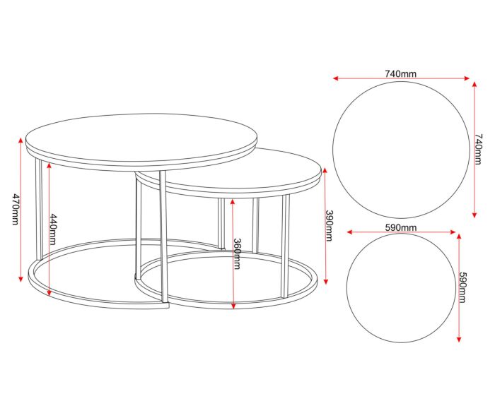 Dallas Round Coffee Table Set - Marble/Gold Effect