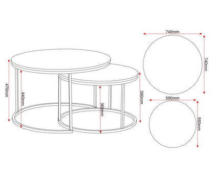Dallas Round Coffee Table Set - Marble/Gold Effect