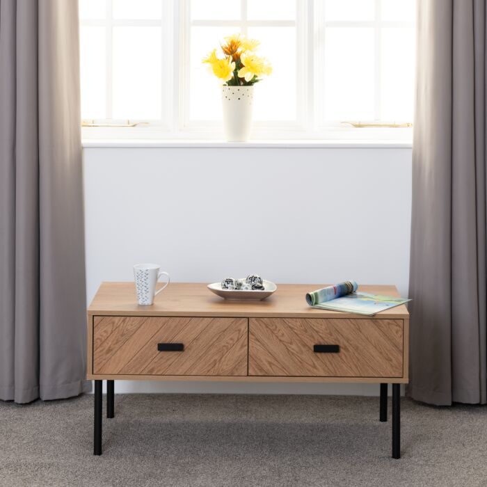 Leon 2 Drawer Coffee Table - Medium Oak Effect