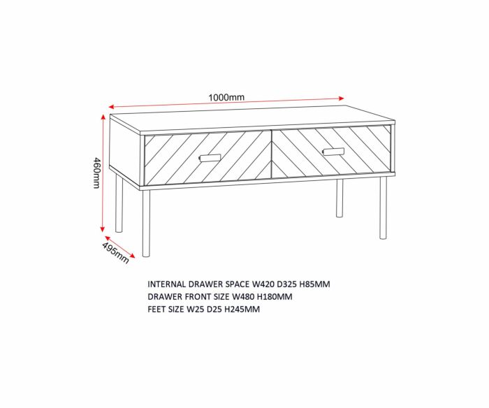 Leon 2 Drawer Coffee Table - Medium Oak Effect