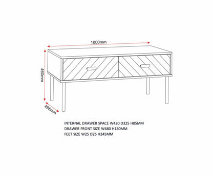 Leon 2 Drawer Coffee Table - Medium Oak Effect