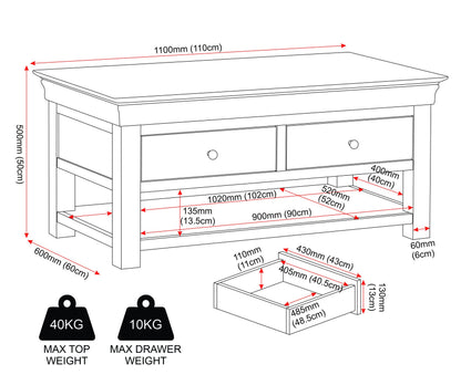 Bordeaux 2 Drawer Coffee Table - Pebble Grey/Oak