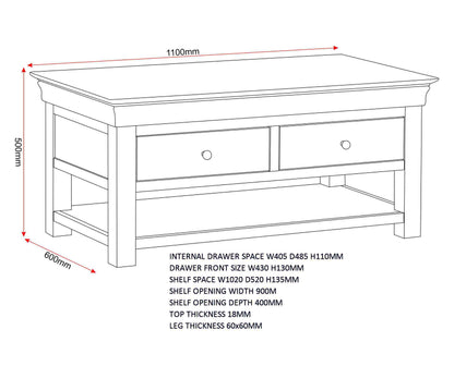 Bordeaux 2 Drawer Coffee Table - Pebble Grey/Oak