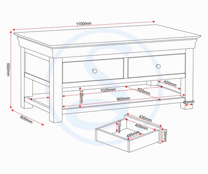 Bordeaux 2 Drawer Coffee Table - Ivory/Oak