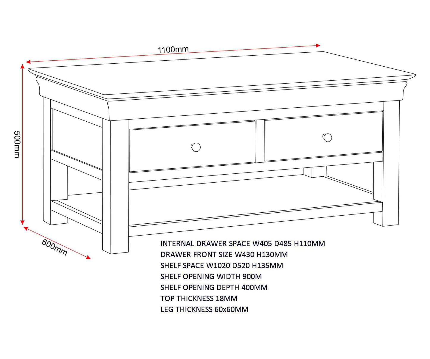 Bordeaux 2 Drawer Coffee Table - Ivory/Oak