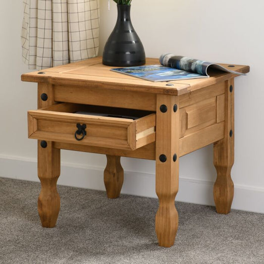Corona 1 Drawer Lamp Table - Distressed Waxed Pine