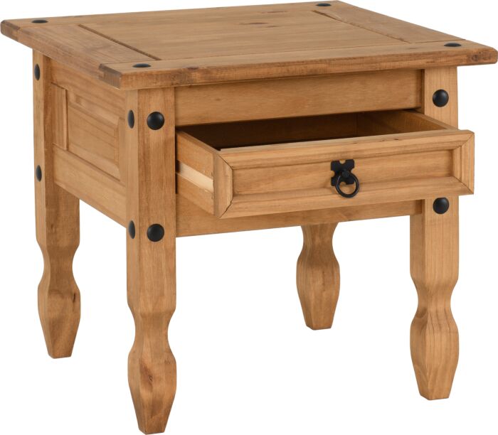 Corona 1 Drawer Lamp Table - Distressed Waxed Pine