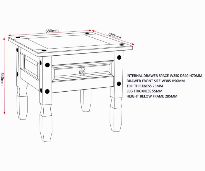 Corona 1 Drawer Lamp Table - Distressed Waxed Pine