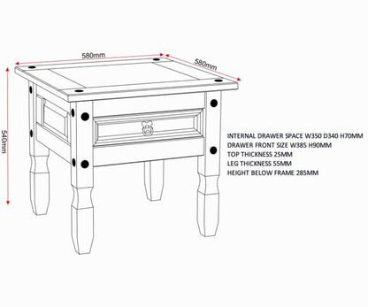 Corona 1 Drawer Lamp Table - Distressed Waxed Pine