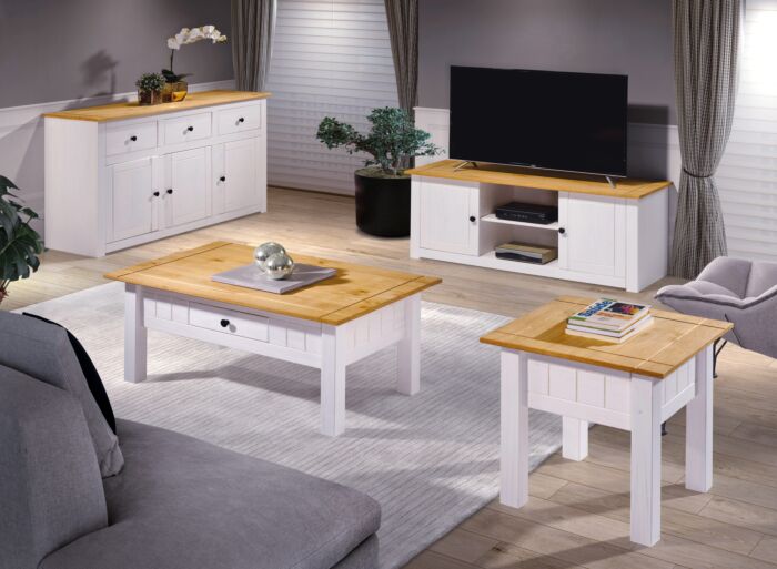 Panama Lamp Table - White/Natural Wax