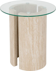 Modena Side Table - Clear Glass/Cream Marble Effect