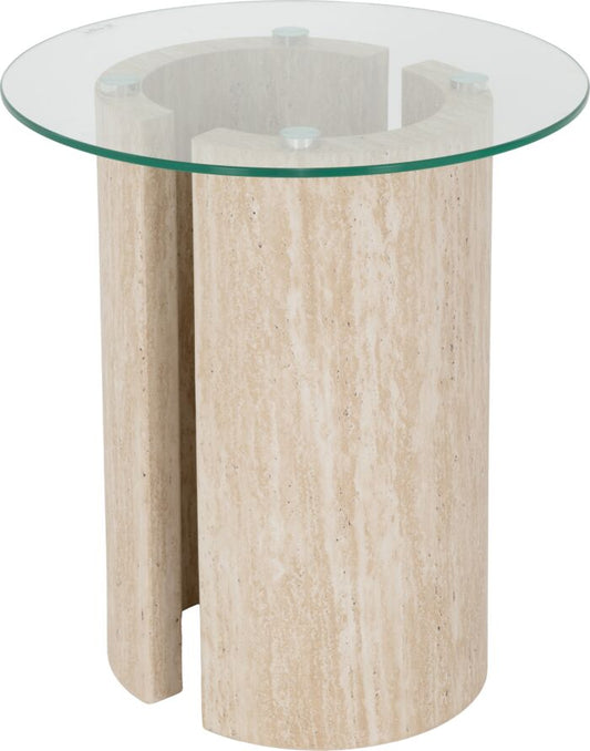 Modena Side Table - Clear Glass/Cream Marble Effect