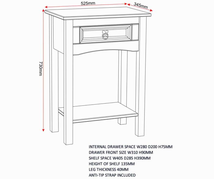 Corona 1 Drawer Console Table - Distressed Waxed Pine