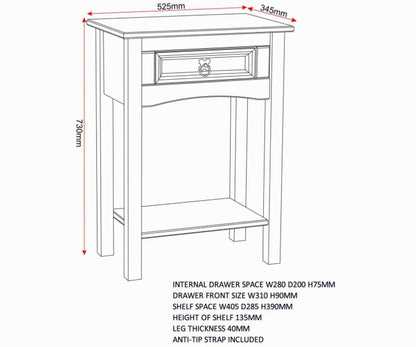 Corona 1 Drawer Console Table - Distressed Waxed Pine