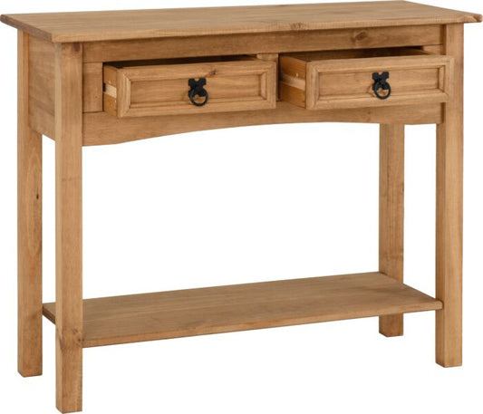 Corona 2 Drawer Console Table With Shelf - Distressed Waxed Pine
