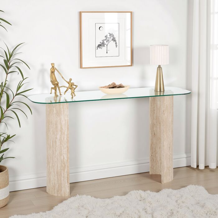 Modena Console Table - Clear Glass/Cream Marble Effect