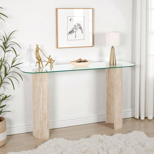 Modena Console Table - Clear Glass/Cream Marble Effect