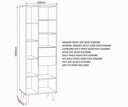 Tessa 1 Door 2 Drawer Bookcase Unit - Natural Oak Effect