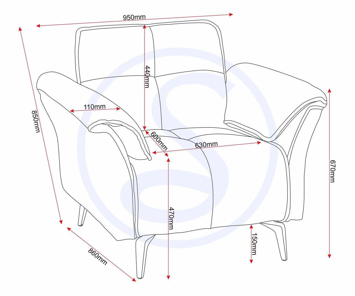 Amalfi 1 Seater Chair - Grey Fabric