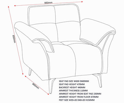 Amalfi 1 Seater Chair - Grey Fabric