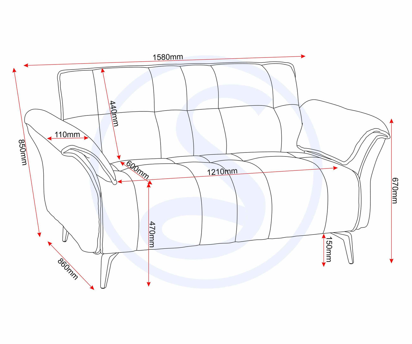 Amalfi 2 Seater Sofa - Grey Fabric