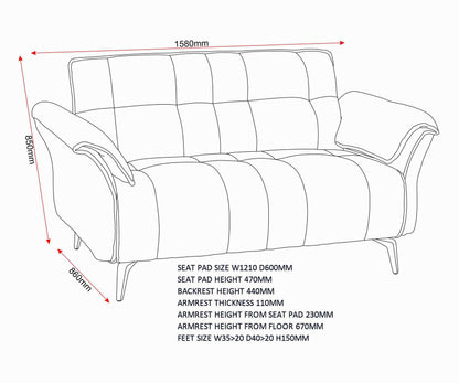 Amalfi 2 Seater Sofa - Grey Fabric