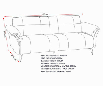 Amalfi 3 Seater Sofa - Grey Fabric