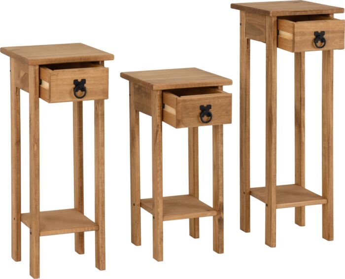 Corona 3 Plant Stands - Distressed Waxed Pine