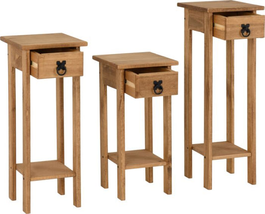 Corona 3 Plant Stands - Distressed Waxed Pine