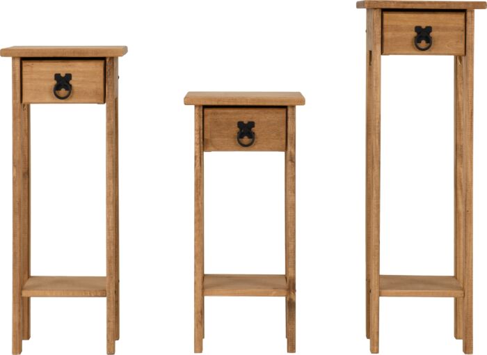 Corona 3 Plant Stands - Distressed Waxed Pine
