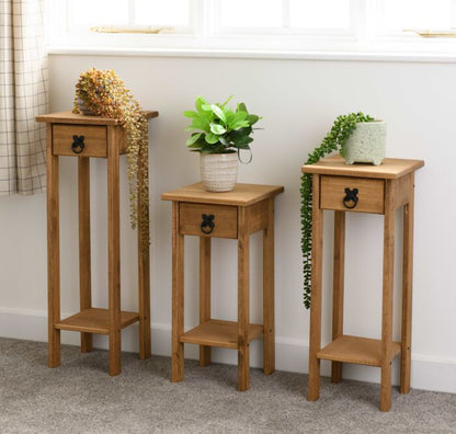 Corona 3 Plant Stands - Distressed Waxed Pine