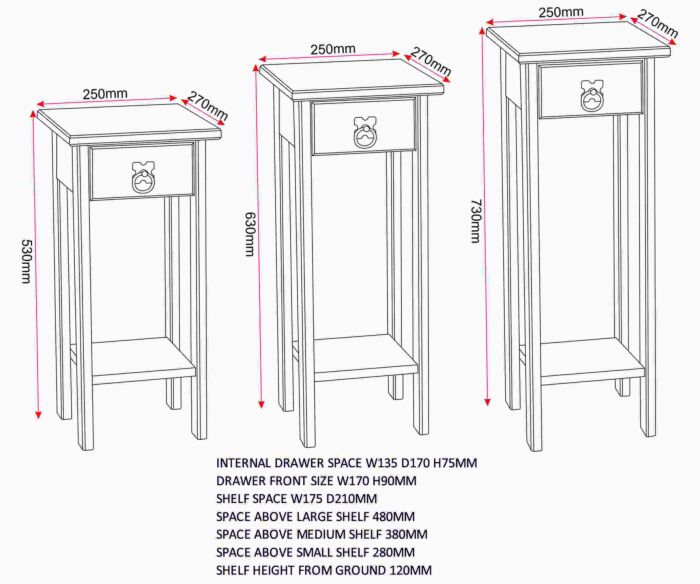 Corona 3 Plant Stands - Distressed Waxed Pine