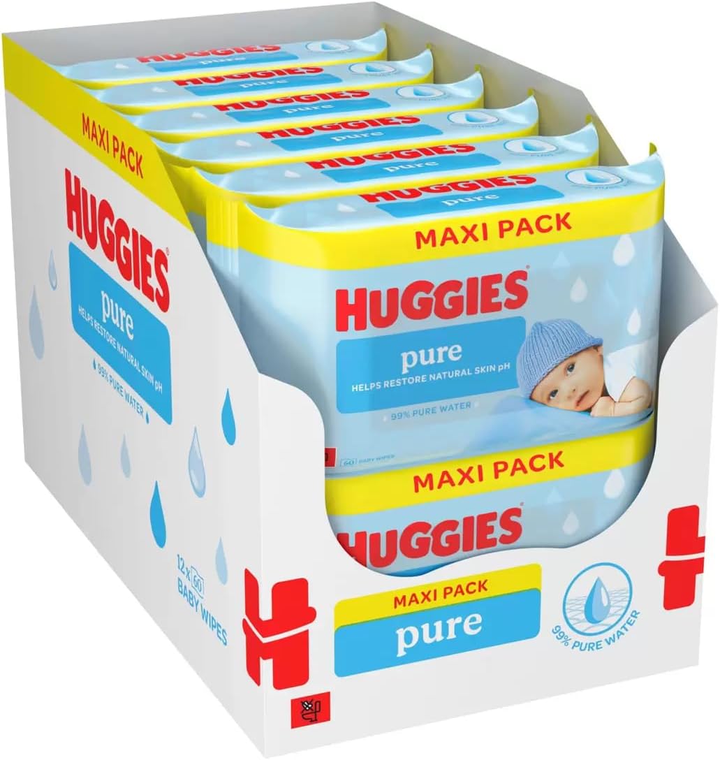 Huggies Pure Baby Wipes 12x60 Pack