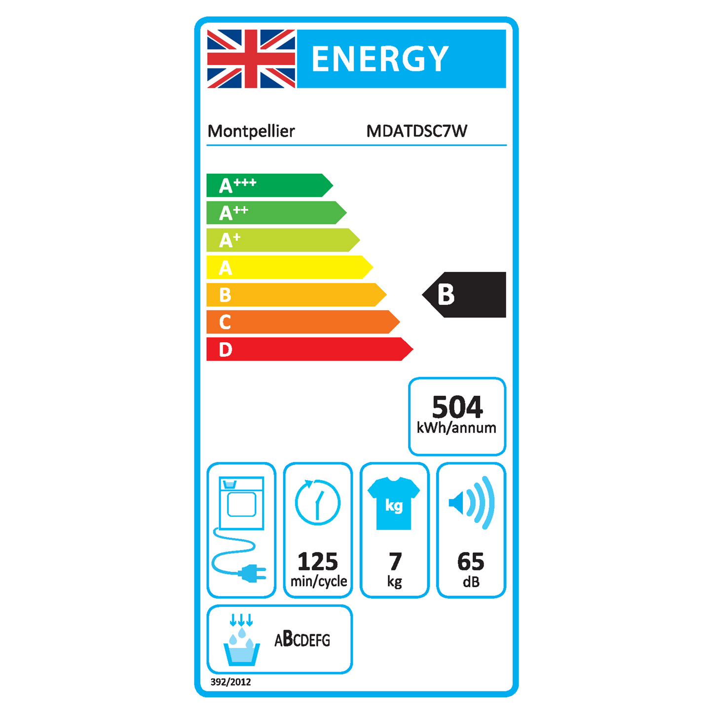 Montpellier MDATDSC7W 7Kg Condenser Sensor Dry Tumble Dryer in White