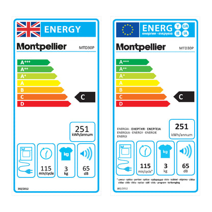 Montpellier MDATD30W 3kg Compact Tumble Dryer